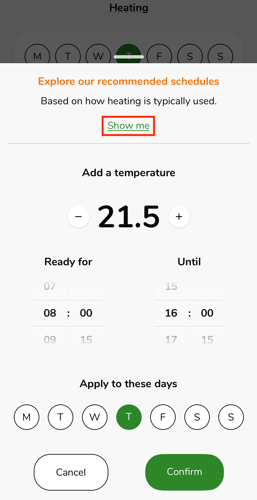 Heating - Recommended schedules - add