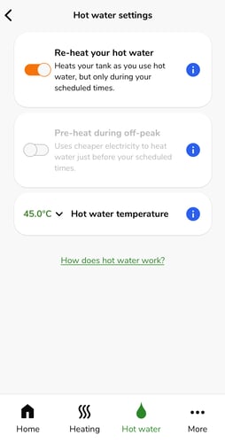 Hot water settings - Smart customer- Reheat on