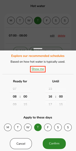 Recommended schedules - Hot water